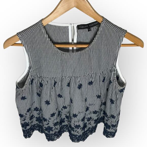 English Factory Women's Blue & White Striped Cotton Embroidered Blouse Size S - Picture 13 of 13